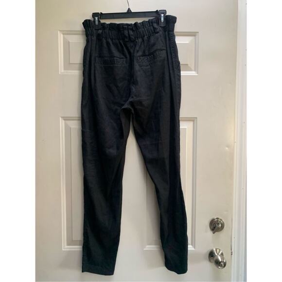 Anthropologie Elevenses Black Linen Blend Paper Bag High Waist Trousers - Picture 2 of 9